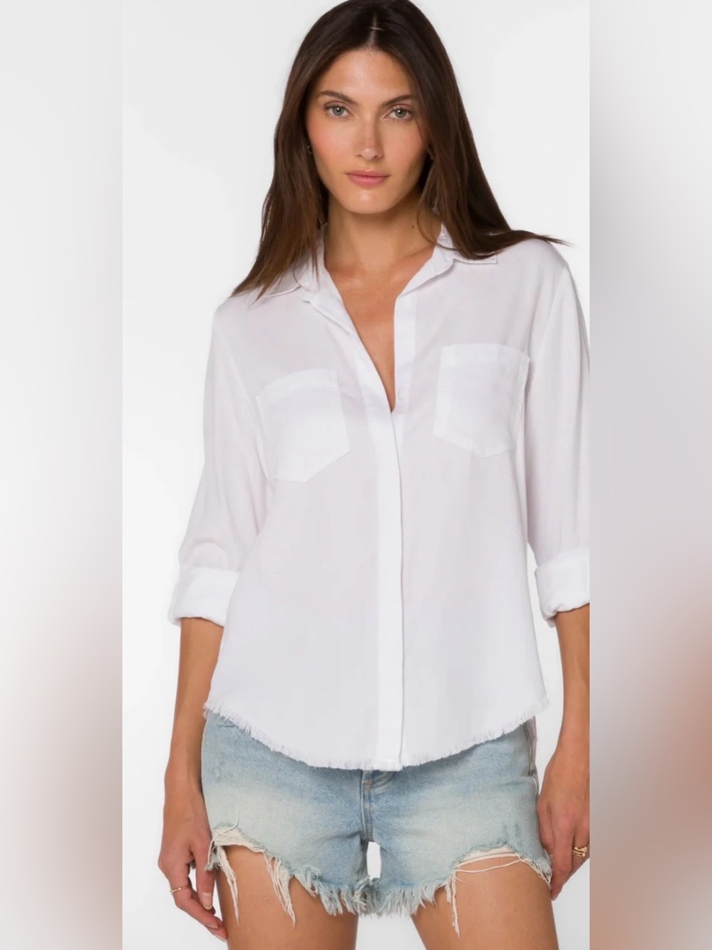 Velvet Violet Riley Frayed Button up  White Shirt in XS